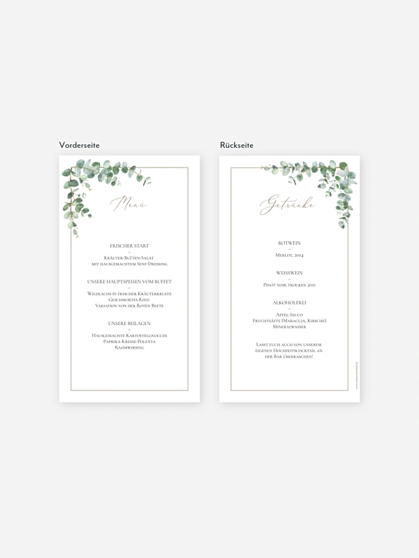 Menükarte Hochzeit Natural Greenery