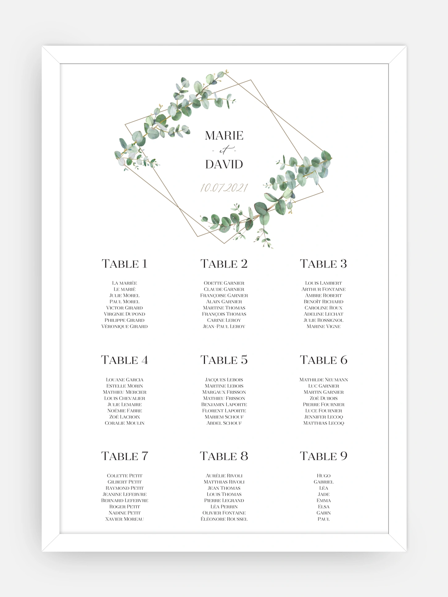 Poster plan de table mariage Natural Greenery