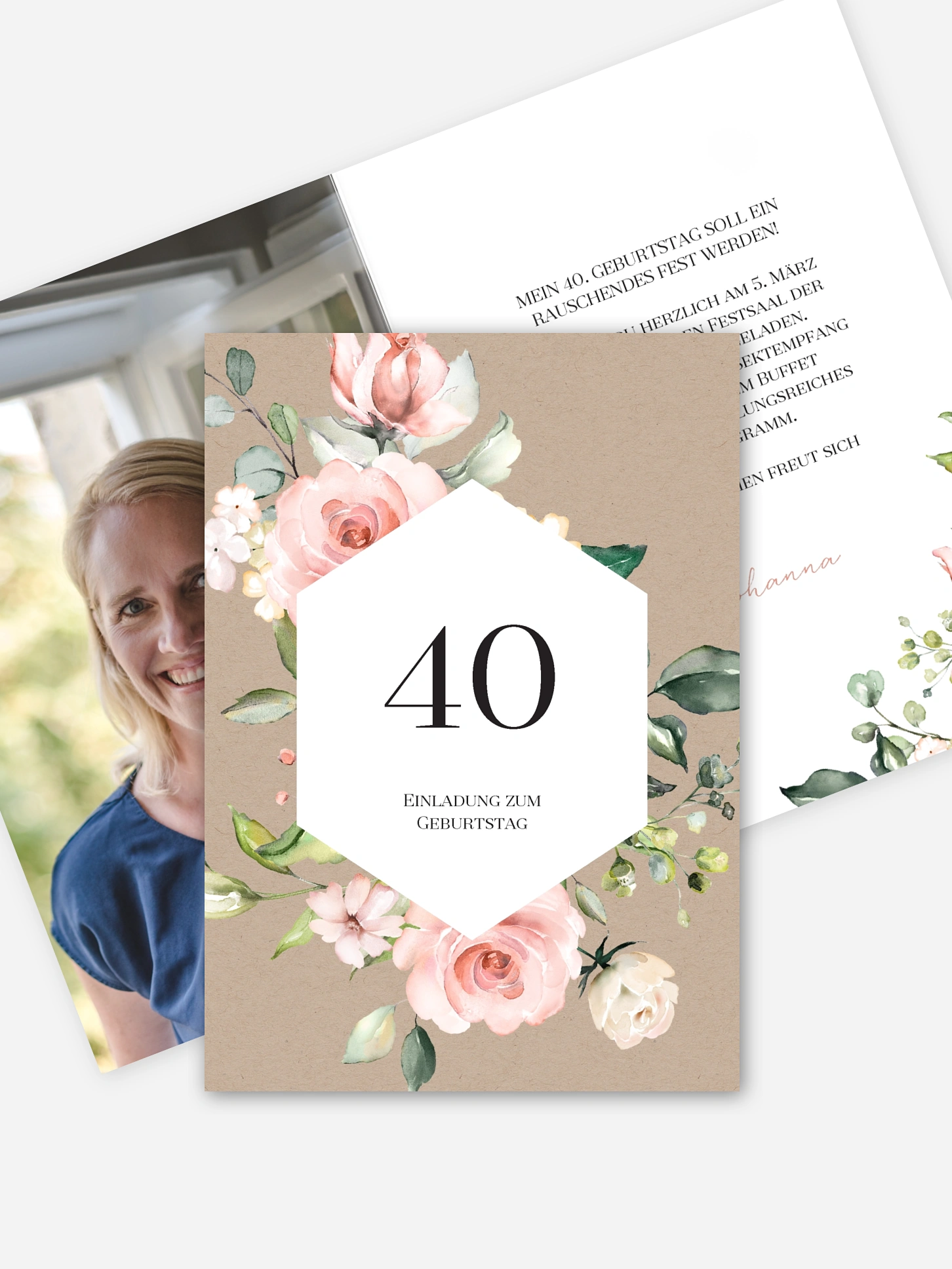 Einladung 40. Geburtstag Soft Florals
