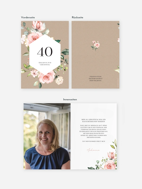 Einladung 40. Geburtstag Soft Florals