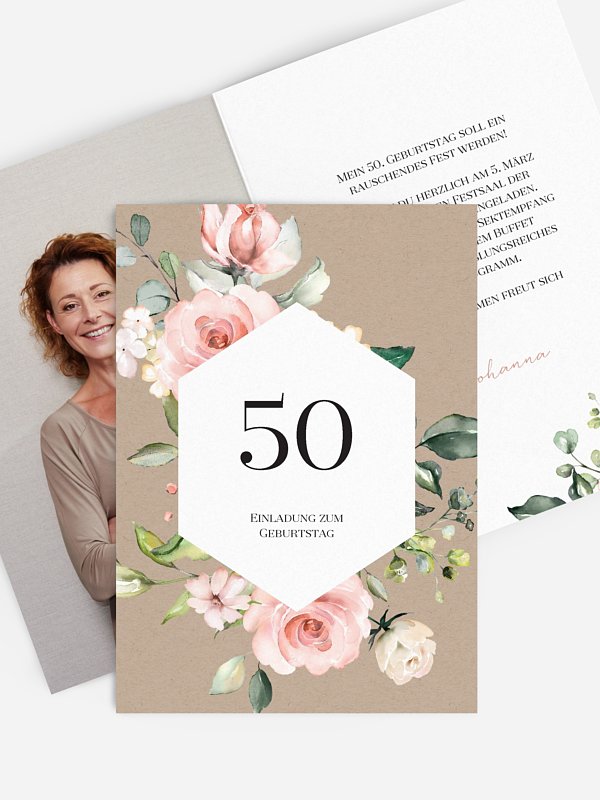 Einladung 50. Geburtstag Soft Florals