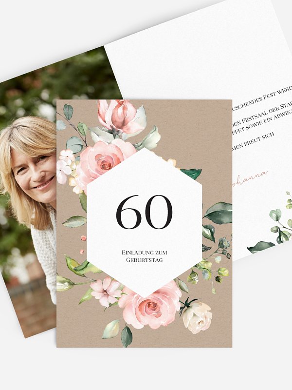 Einladung 60. Geburtstag Soft Florals