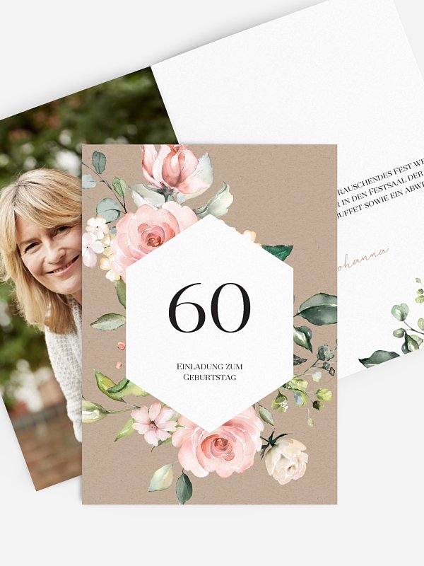 Einladung 60. Geburtstag Soft Florals