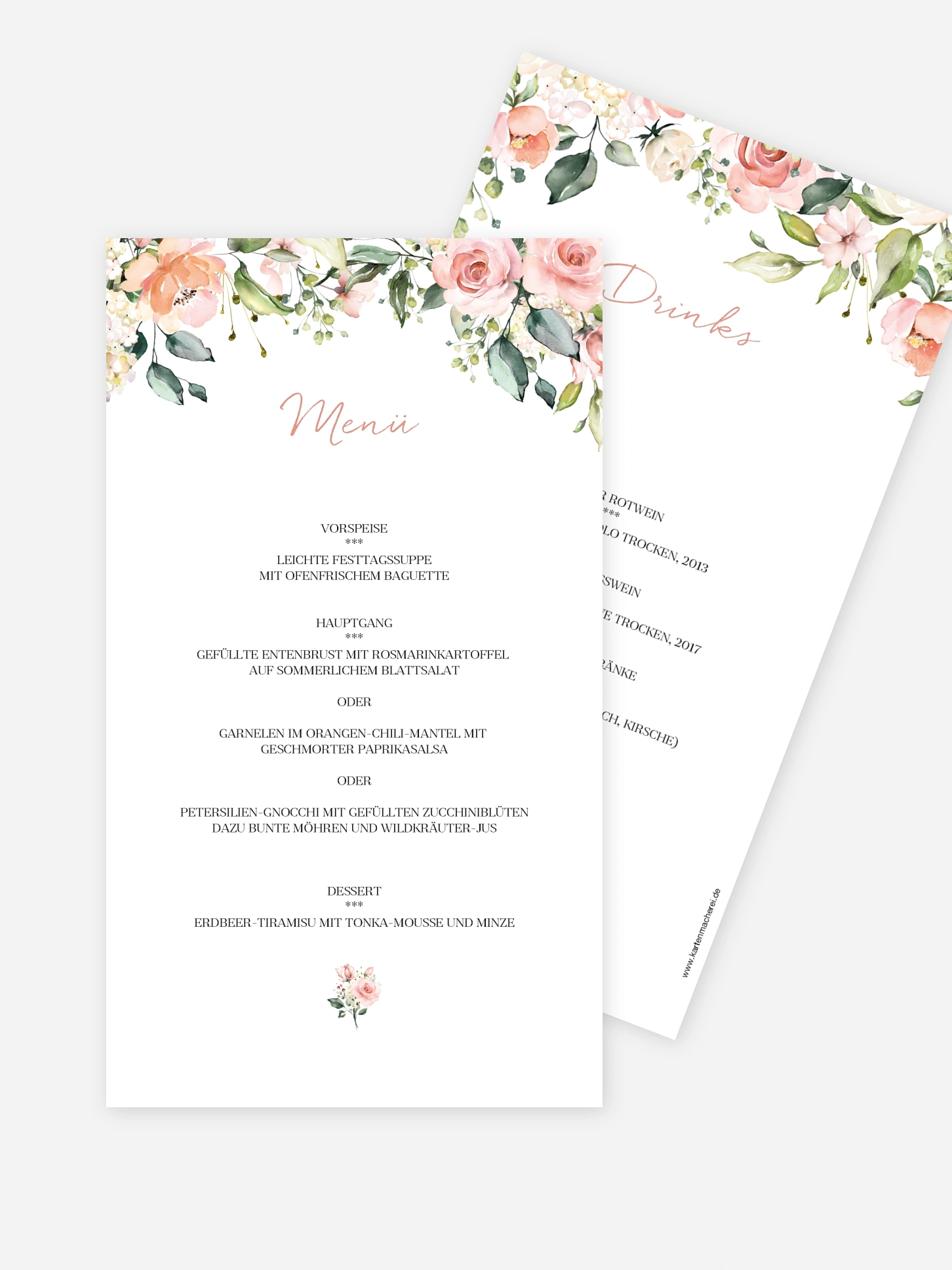 Menükarte Hochzeit Soft Florals