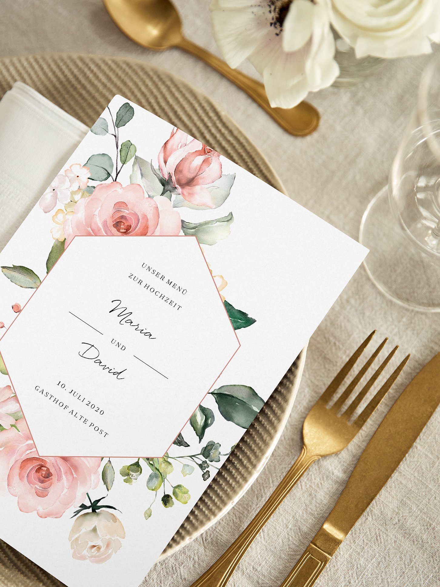 Menükarte Hochzeit Soft Florals