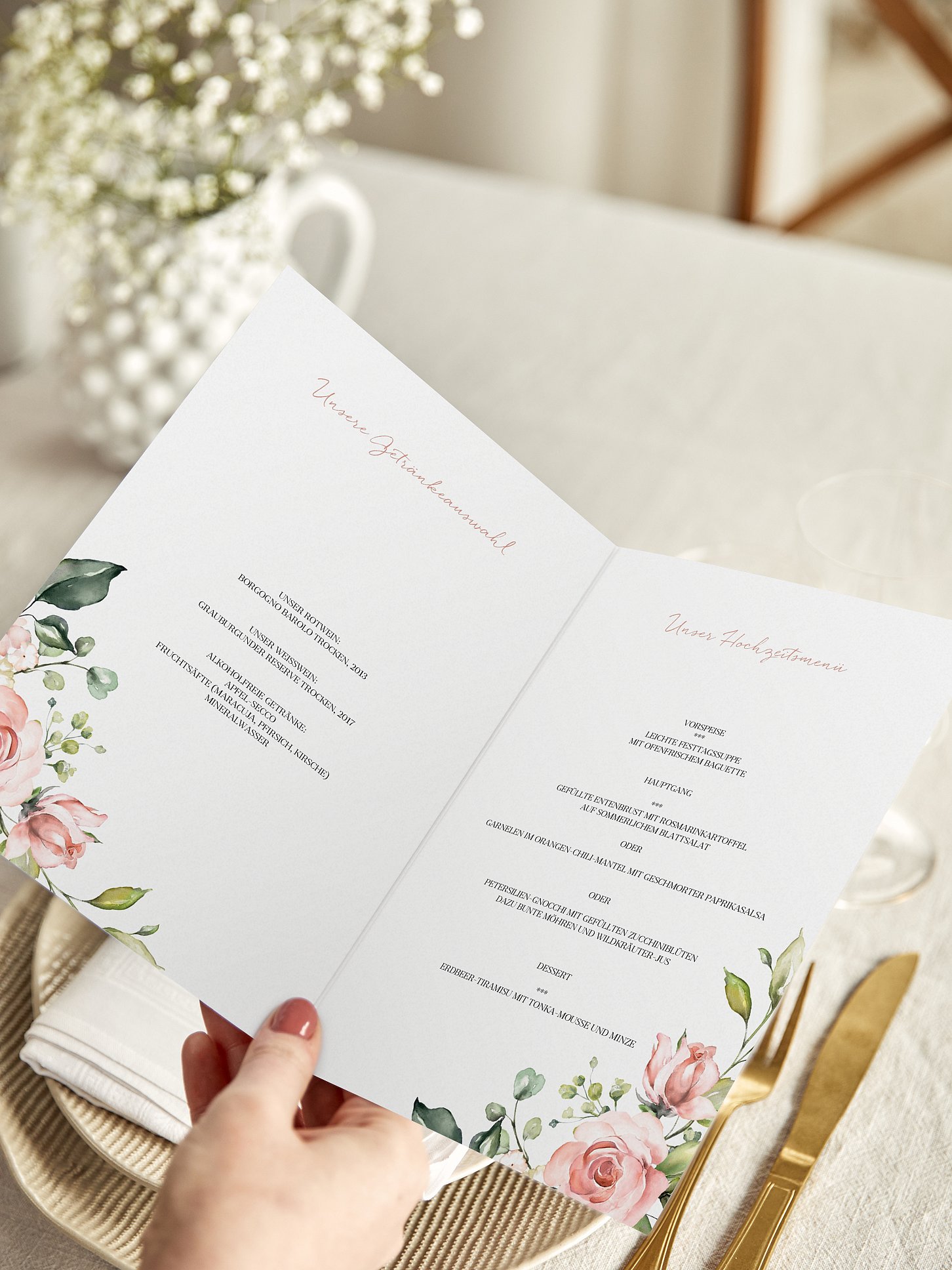 Menükarte Hochzeit Soft Florals