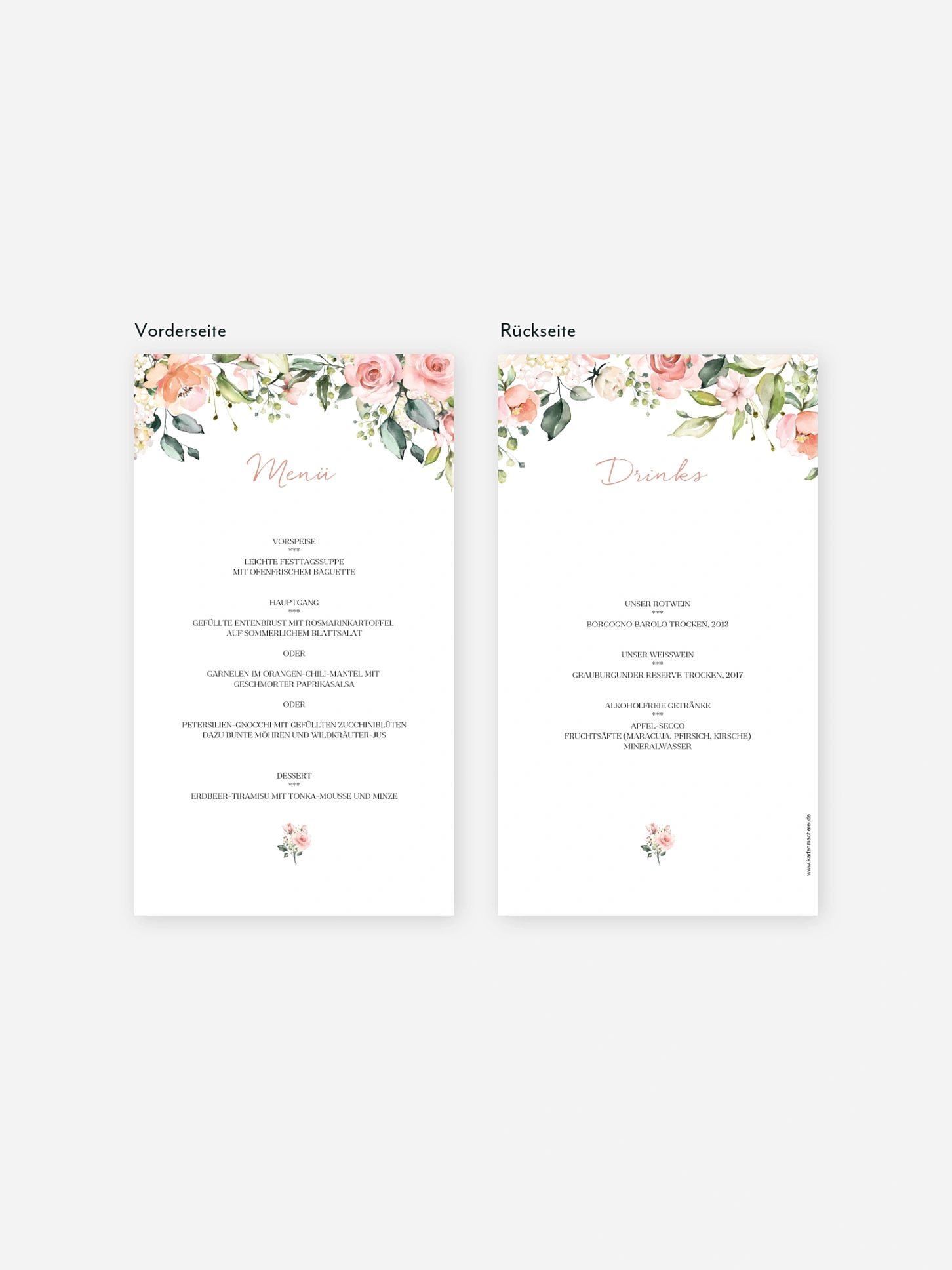 Menükarte Hochzeit Soft Florals
