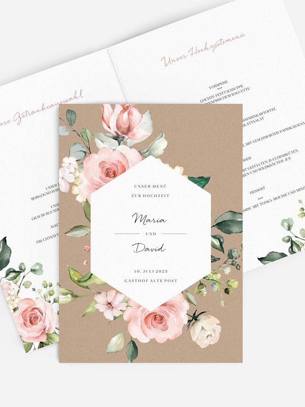 Menükarte Hochzeit Soft Florals