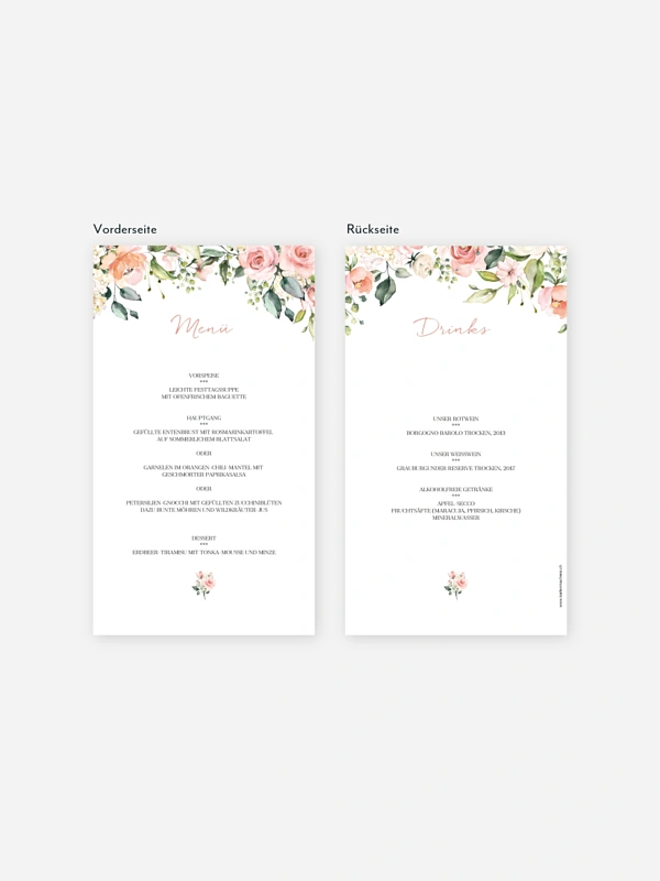 Menükarte Hochzeit Soft Florals