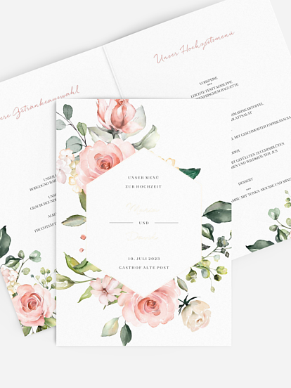 Menükarte Hochzeit Soft Florals