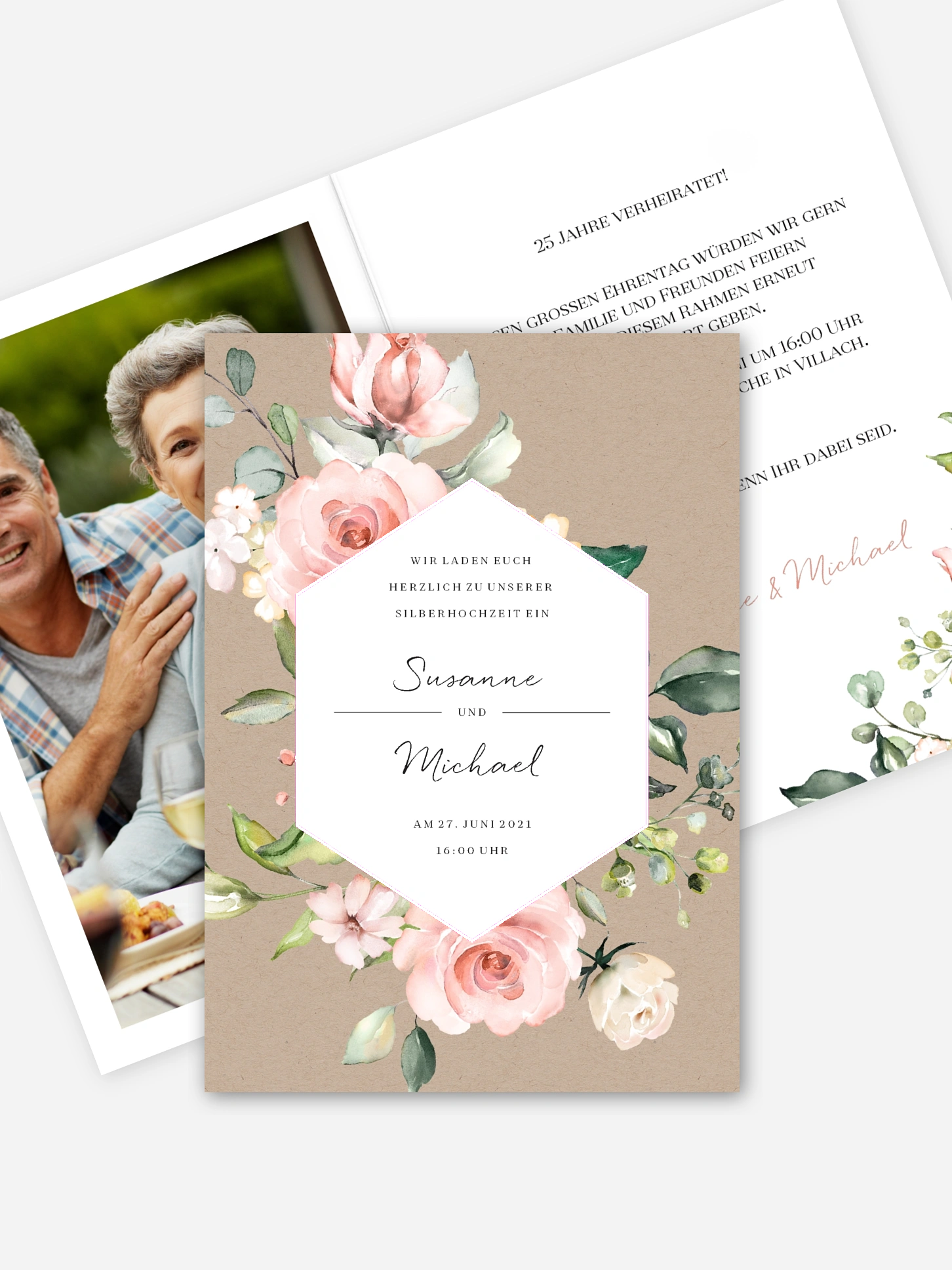 Einladung zur Silberhochzeit Soft Florals