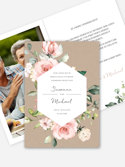 Einladung zur Silberhochzeit Soft Florals