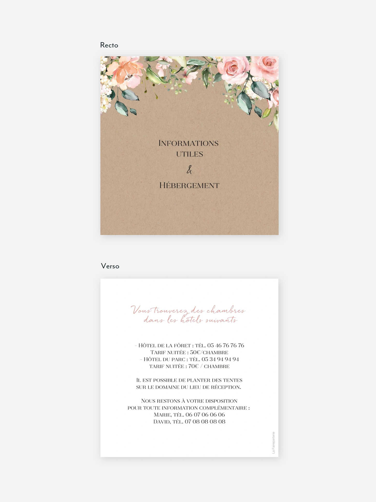 Carton information hébergement Soft Florals