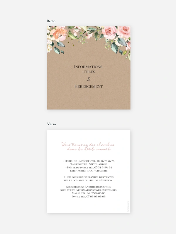 Carton information hébergement Soft Florals