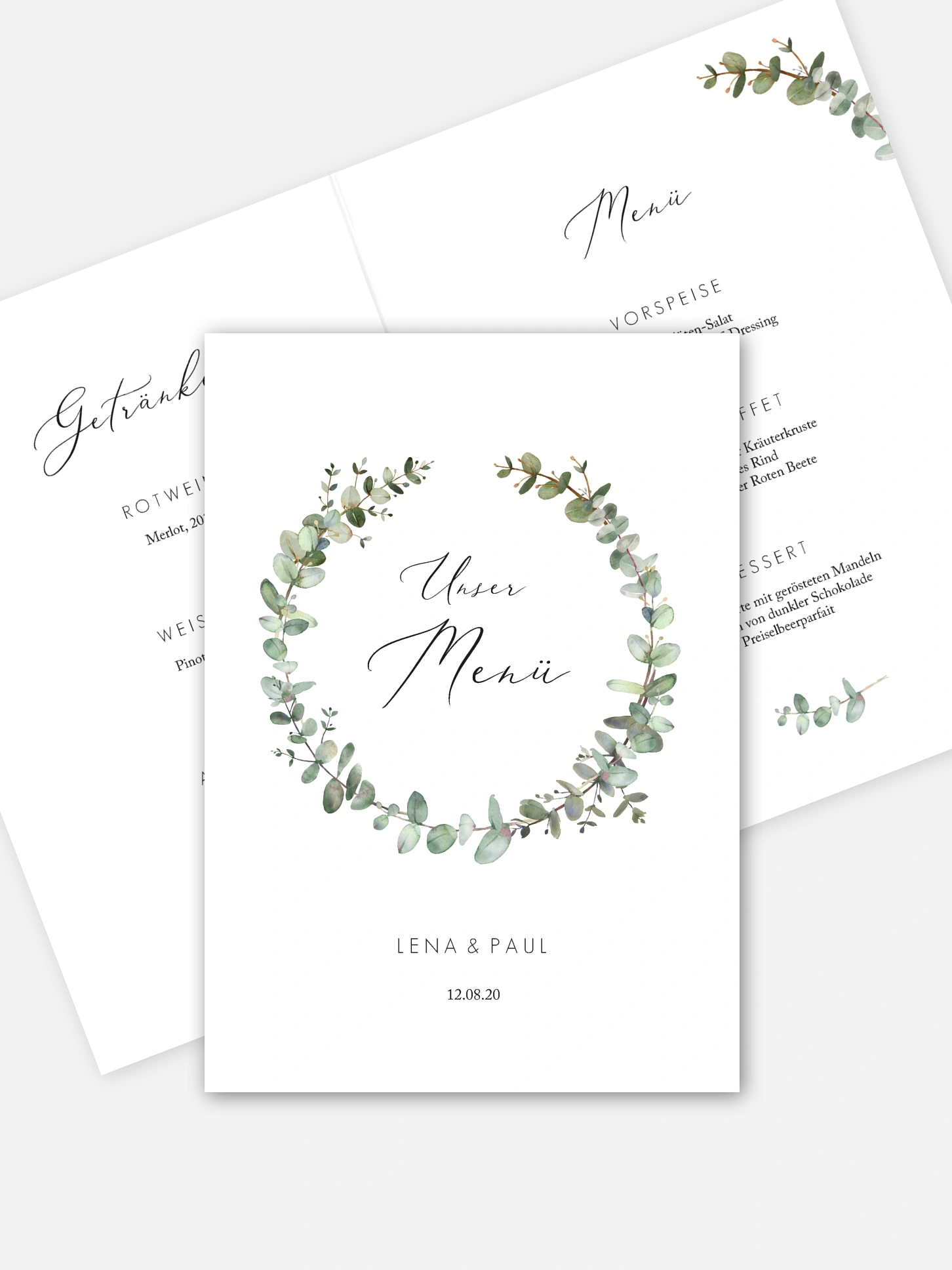 Menükarte Hochzeit Green Minimal