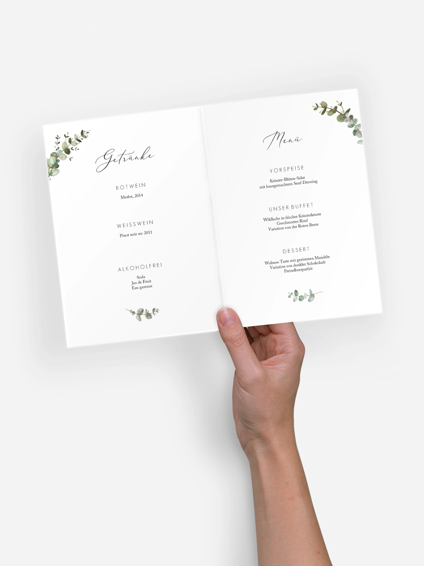 Menükarte Hochzeit Green Minimal