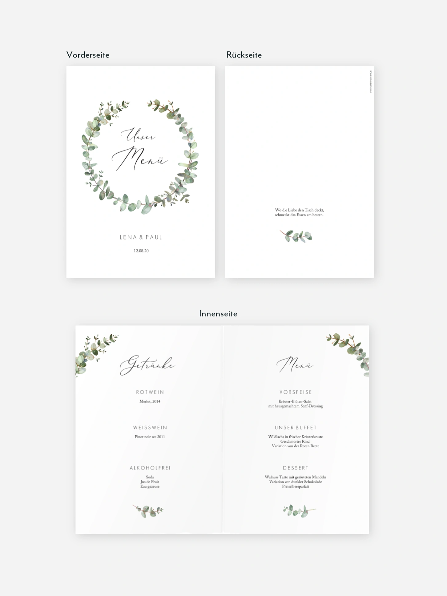 Menükarte Hochzeit Green Minimal