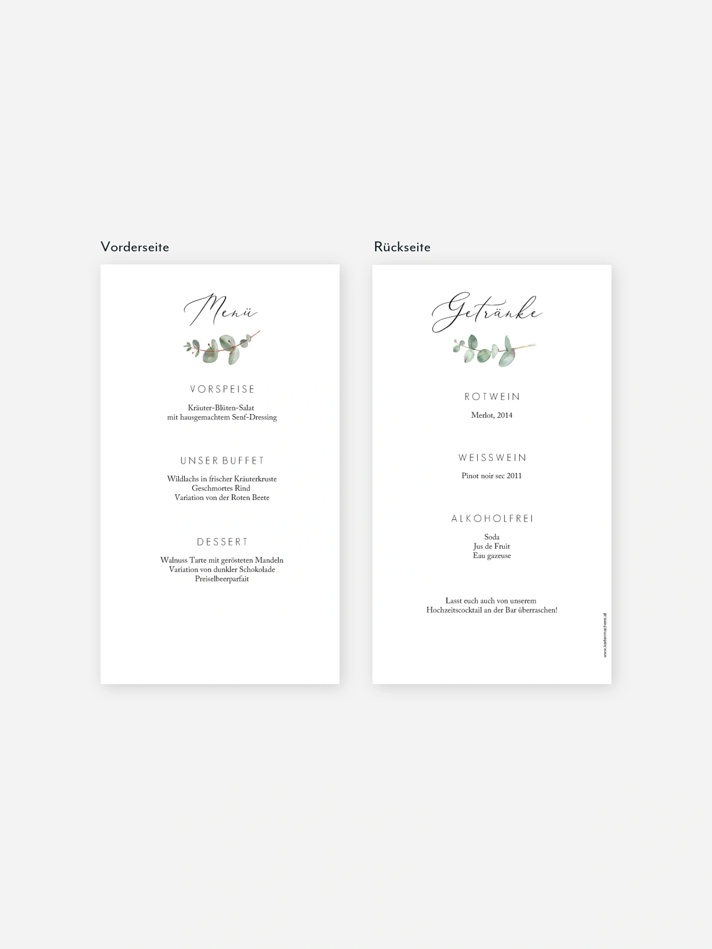 Menükarte Hochzeit Green Minimal
