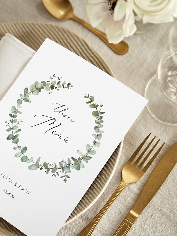 Menükarte Hochzeit Green Minimal