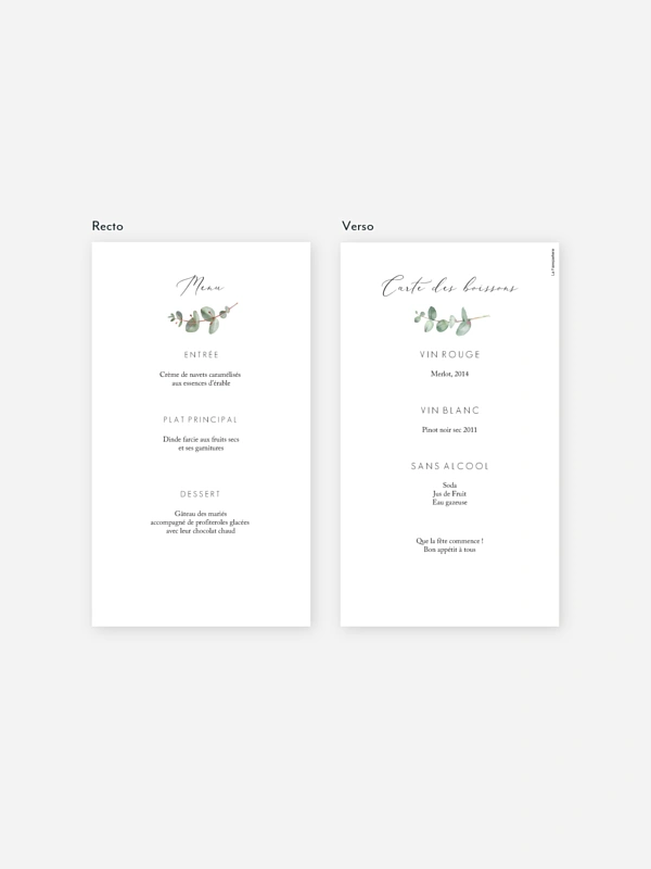 Menu mariage Green Minimal