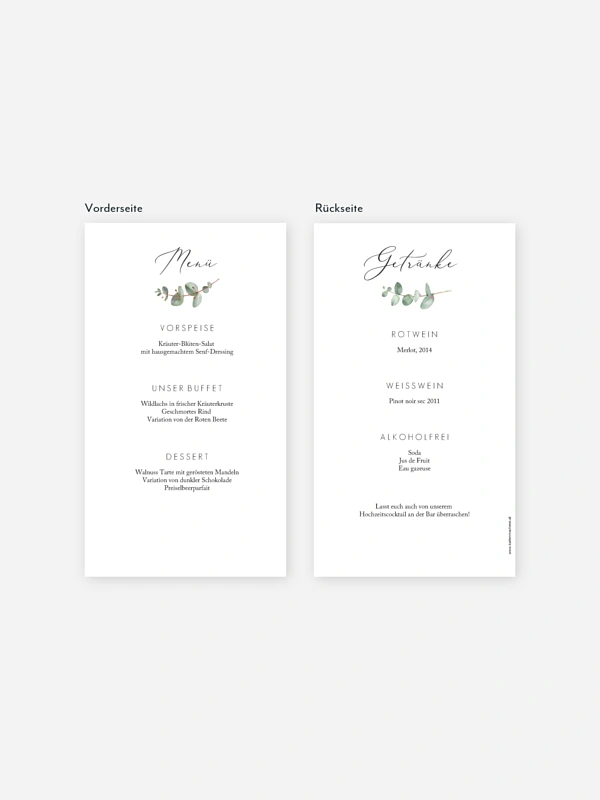 Menükarte Hochzeit Green Minimal