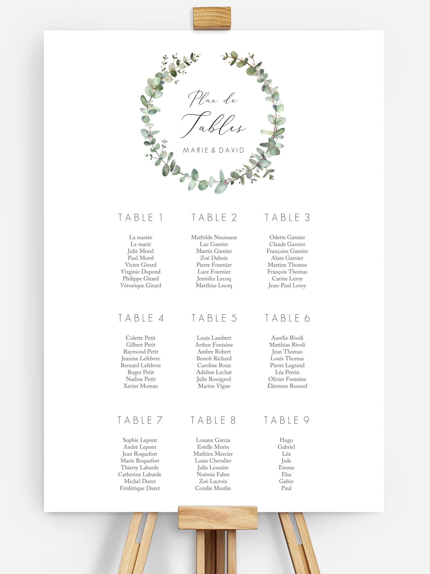 Poster plan de table mariage Green Minimal