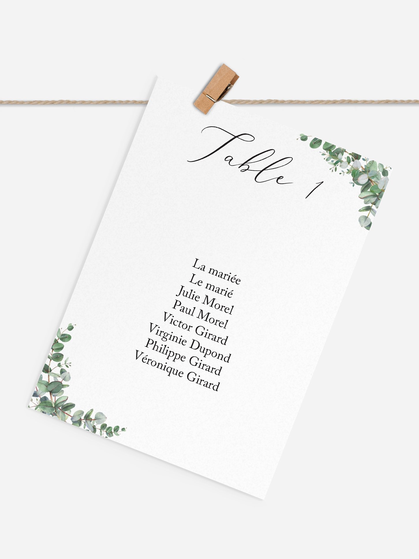 Cartons plan de table mariage Green Minimal