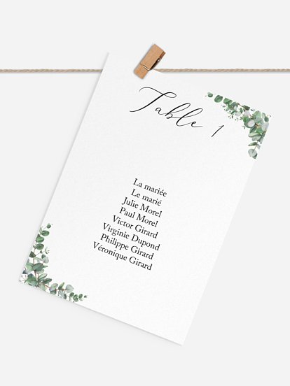 Cartons plan de table mariage Green Minimal