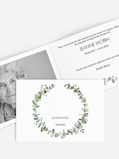 Carte remerciements décès Green Minimal