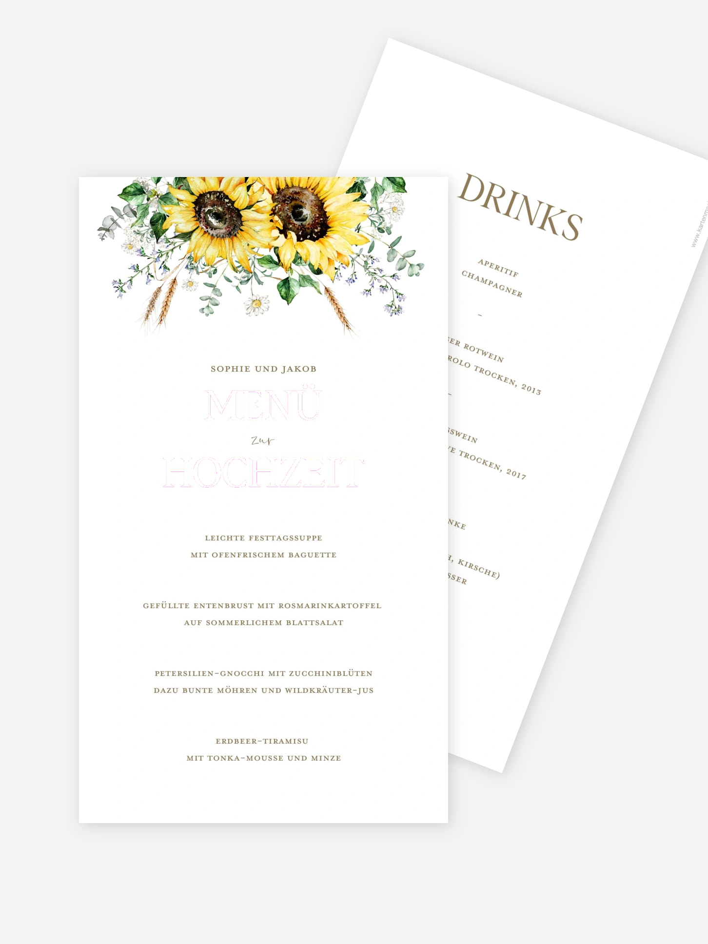 Menükarte Hochzeit Sunflower Dream