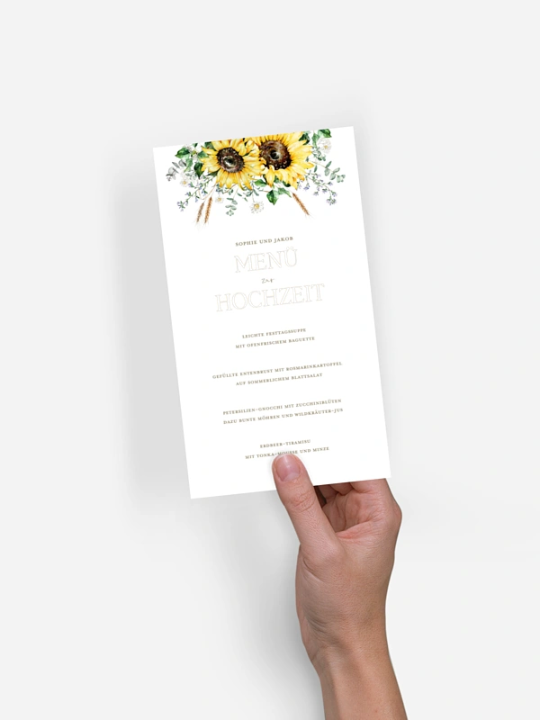 Menükarte Hochzeit Sunflower Dream