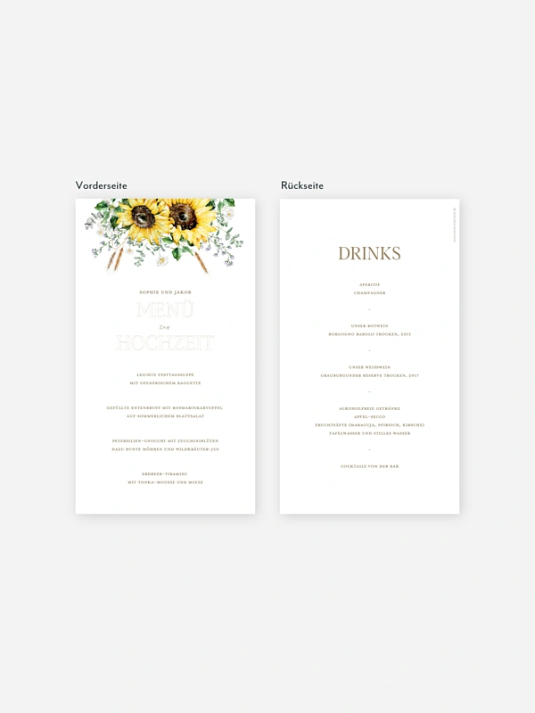 Menükarte Hochzeit Sunflower Dream