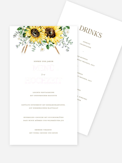 Menükarte Hochzeit Sunflower Dream