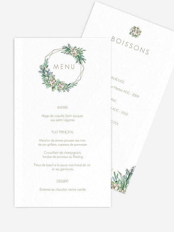 Menu mariage Succulentes