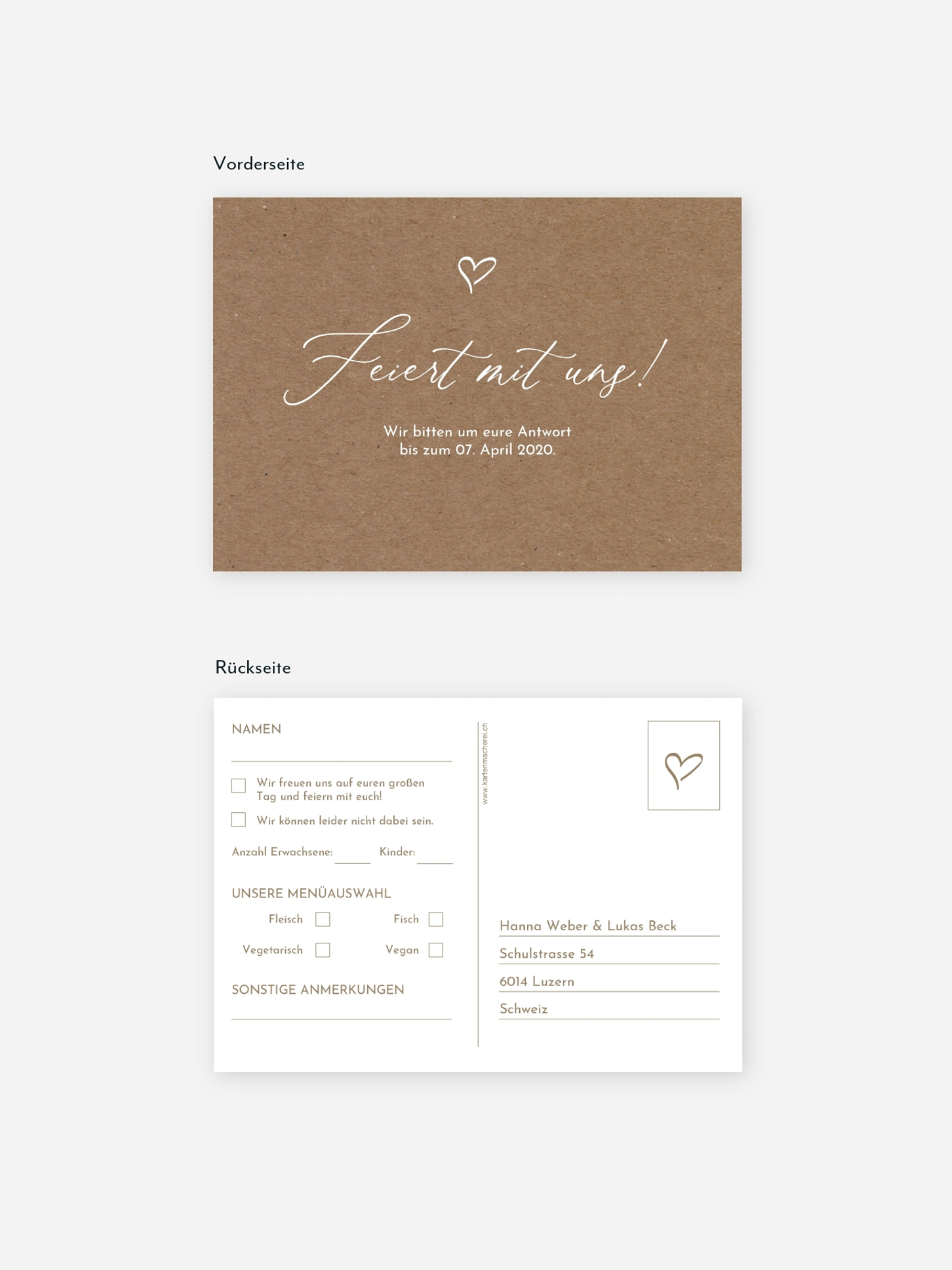 Antwortkarte Hochzeit First Love