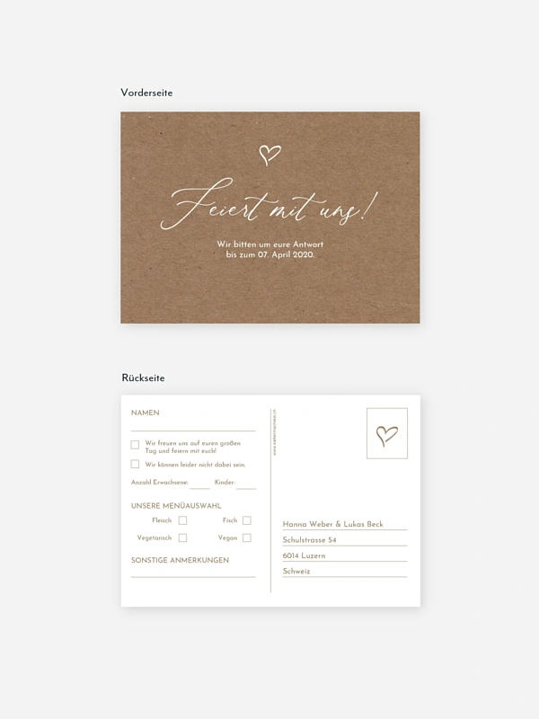 Antwortkarte Hochzeit First Love