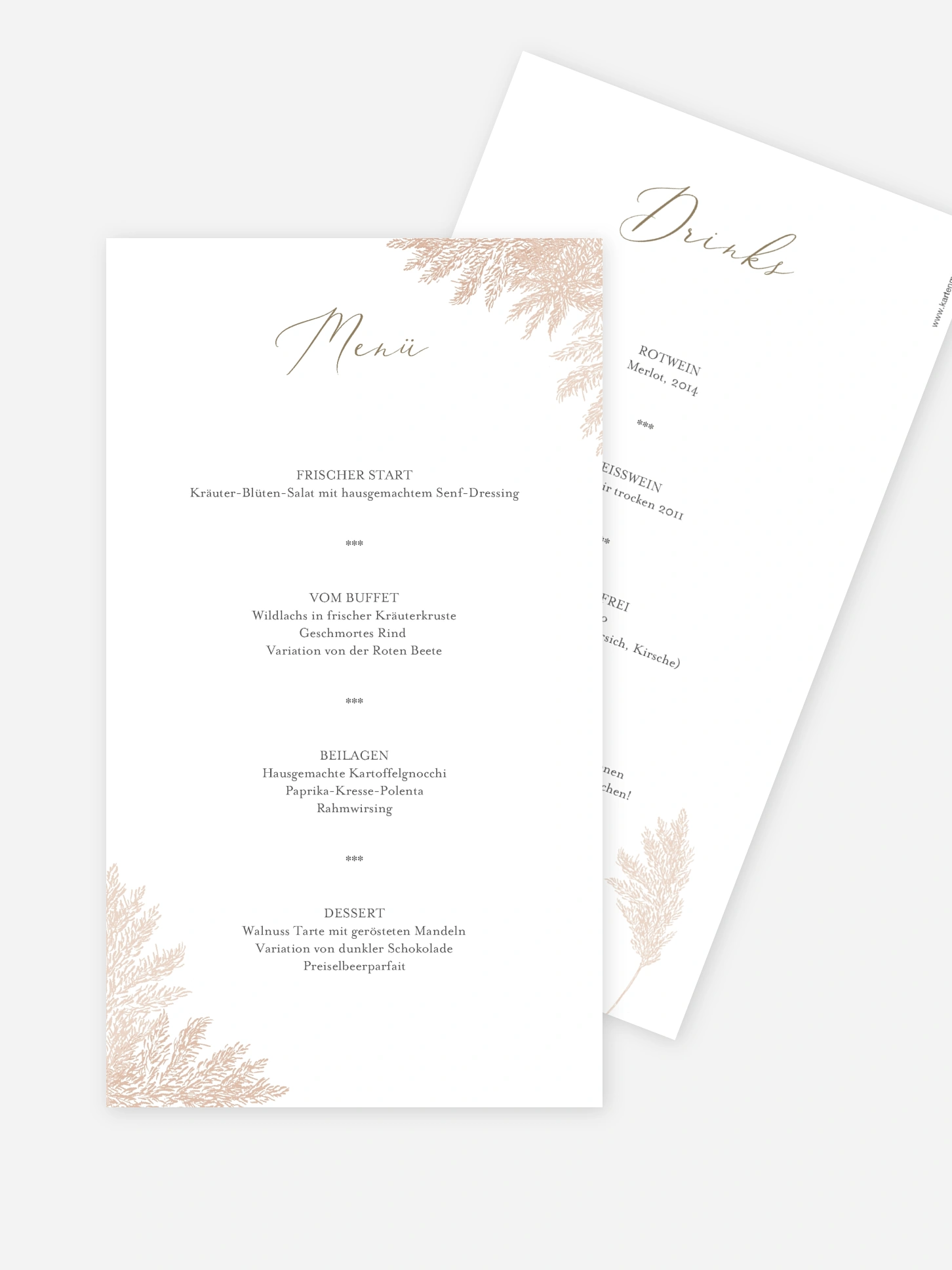 Menükarte Hochzeit Blush Pampas