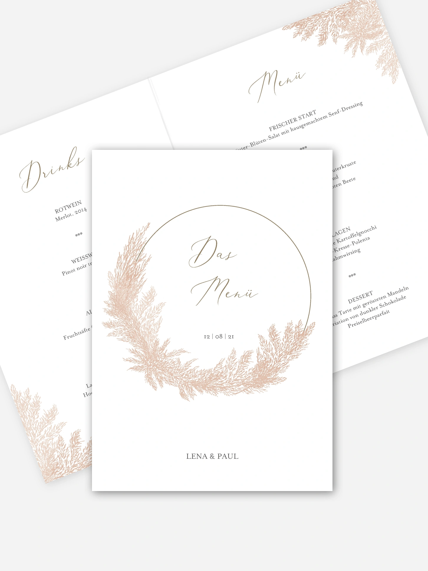 Menükarte Hochzeit Blush Pampas