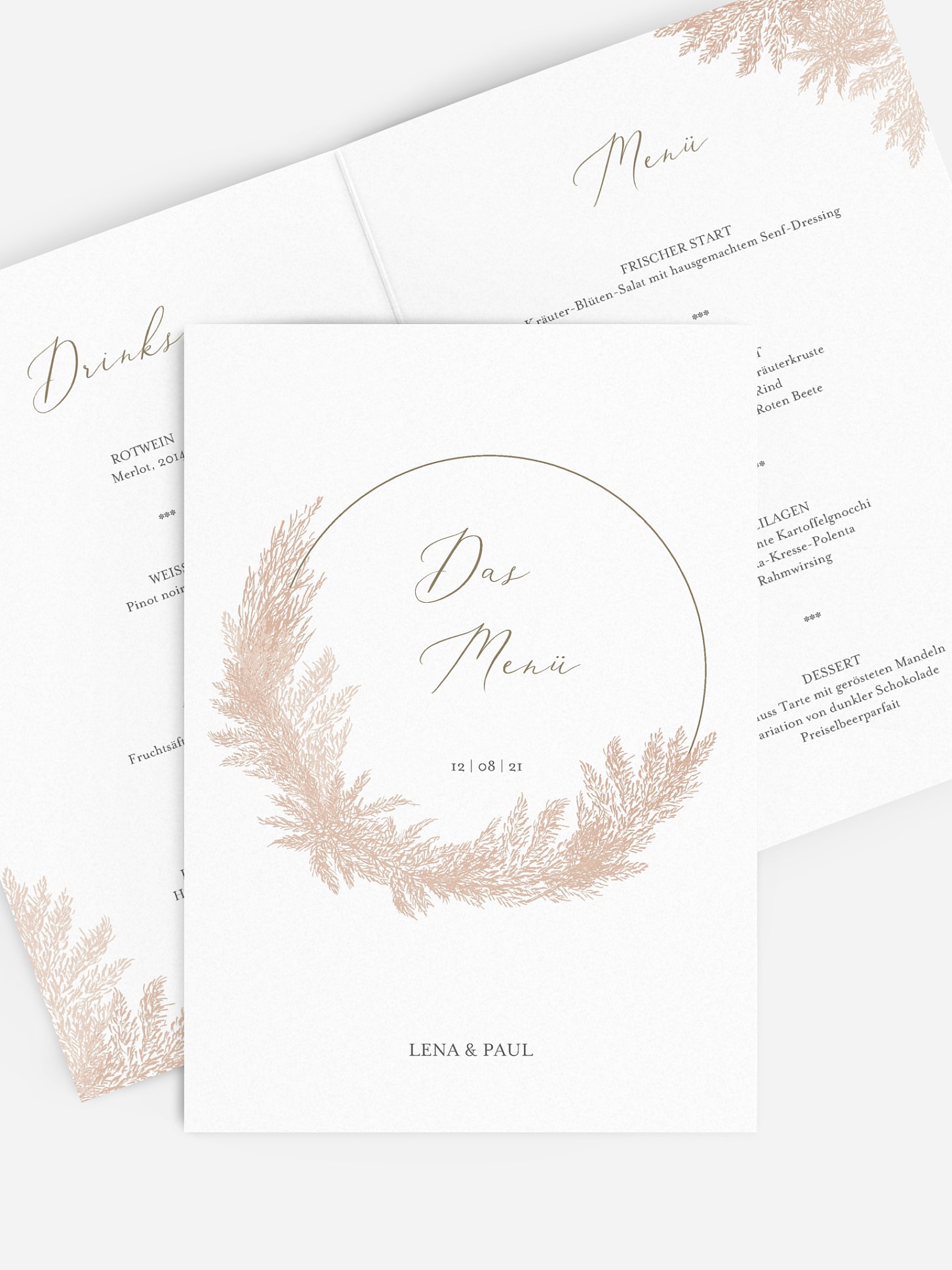 Menükarte Hochzeit Blush Pampas