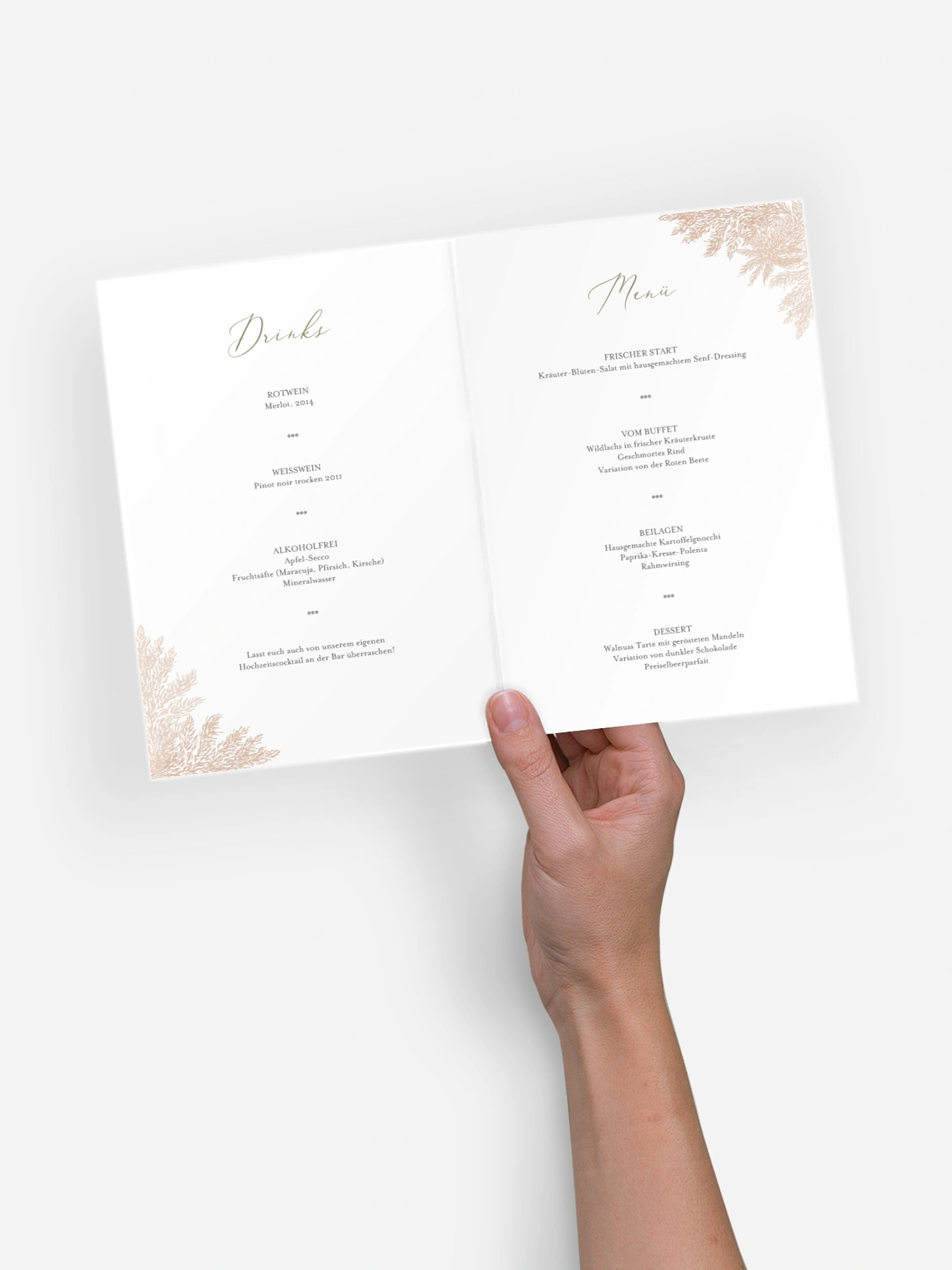 Menükarte Hochzeit Blush Pampas