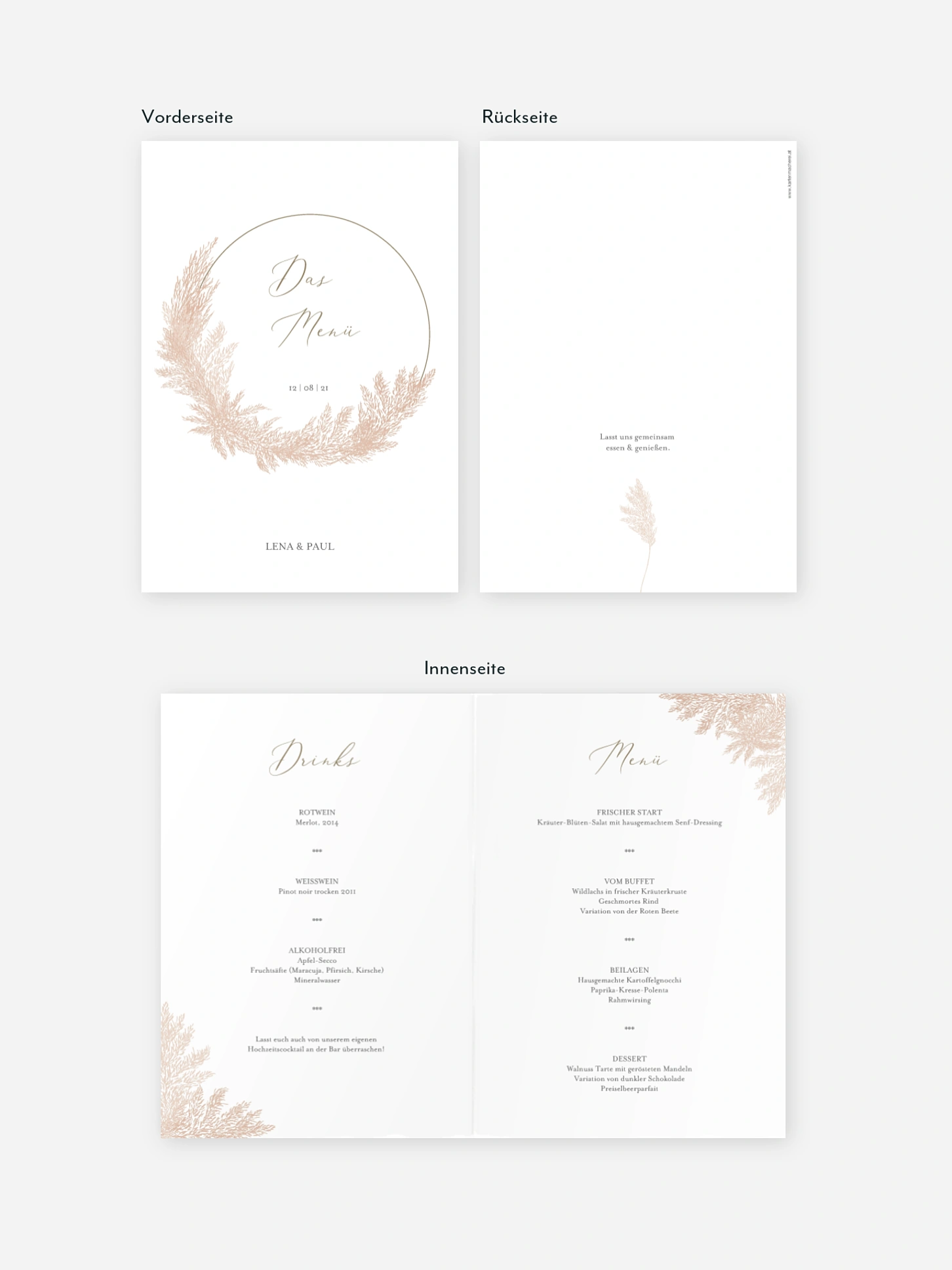 Menükarte Hochzeit Blush Pampas