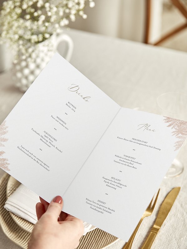 Menükarte Hochzeit Blush Pampas