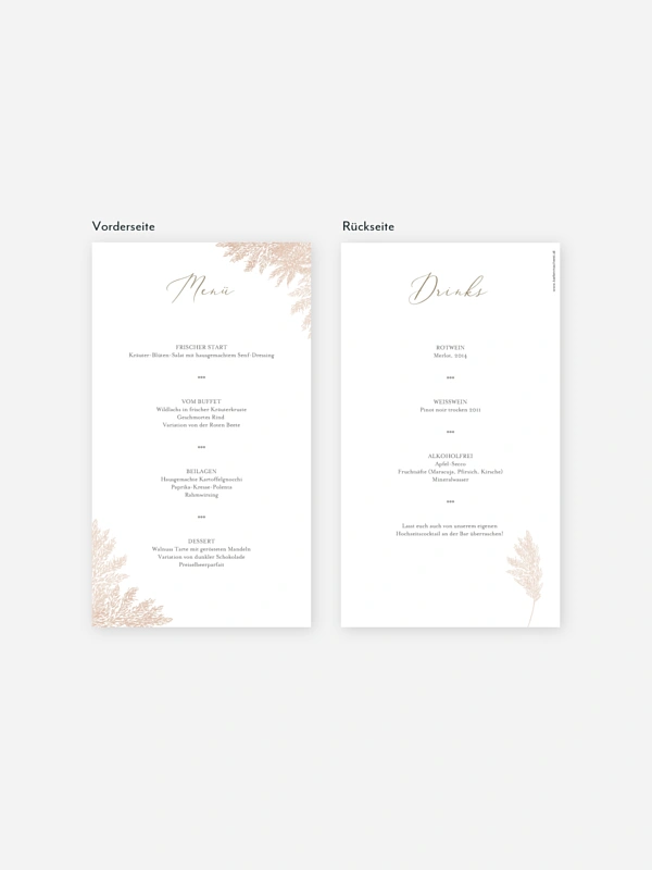 Menükarte Hochzeit Blush Pampas