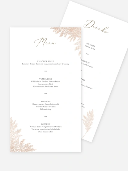 Menükarte Hochzeit Blush Pampas
