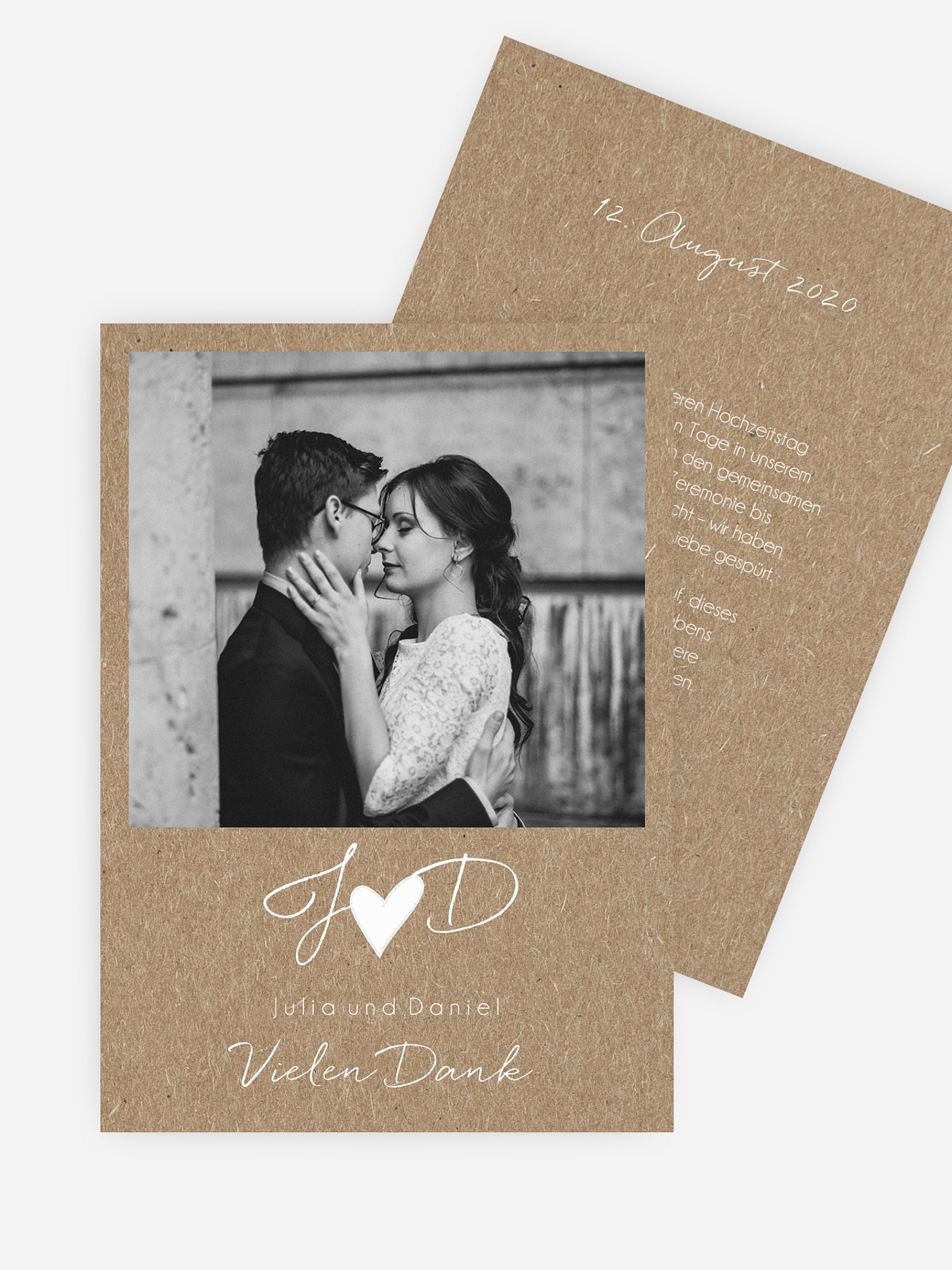 Dankeskarte Hochzeit Liebesglück Kraftpapier
