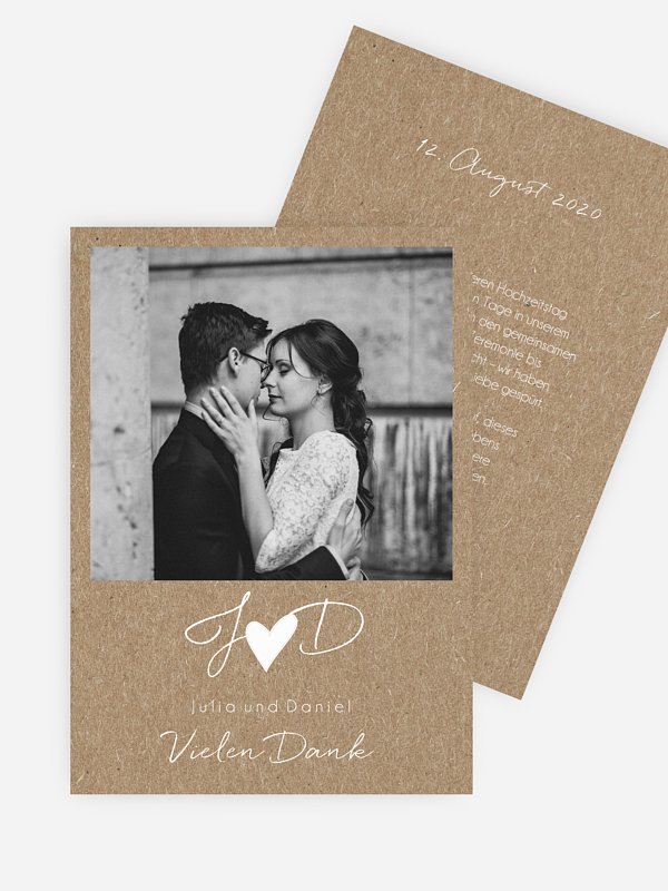 Dankeskarte Hochzeit Liebesglück Kraftpapier
