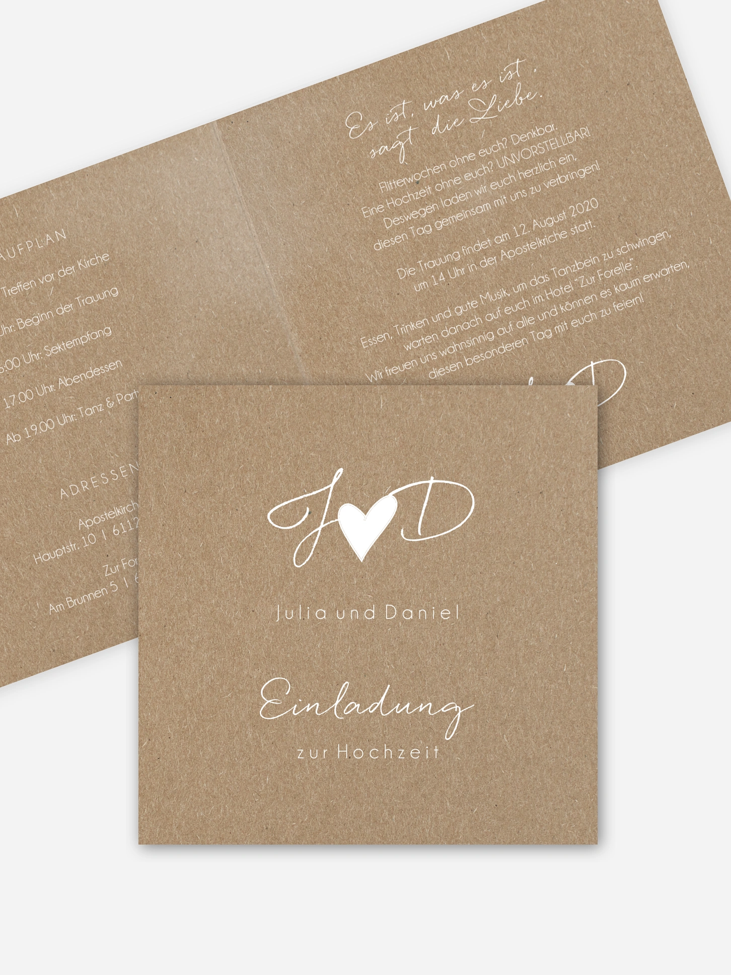 Hochzeitseinladung Liebesglück Kraftpapier