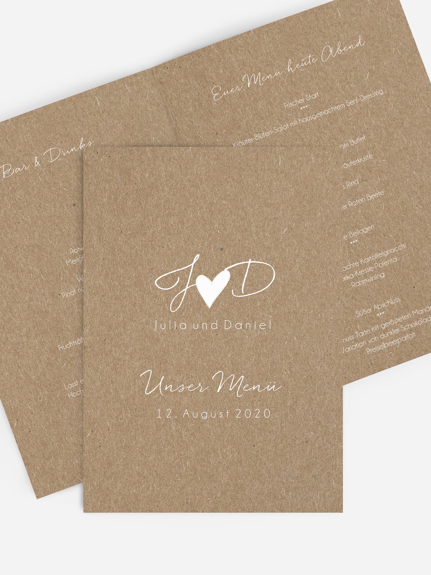 Menükarte Hochzeit Liebesglück Kraftpapier