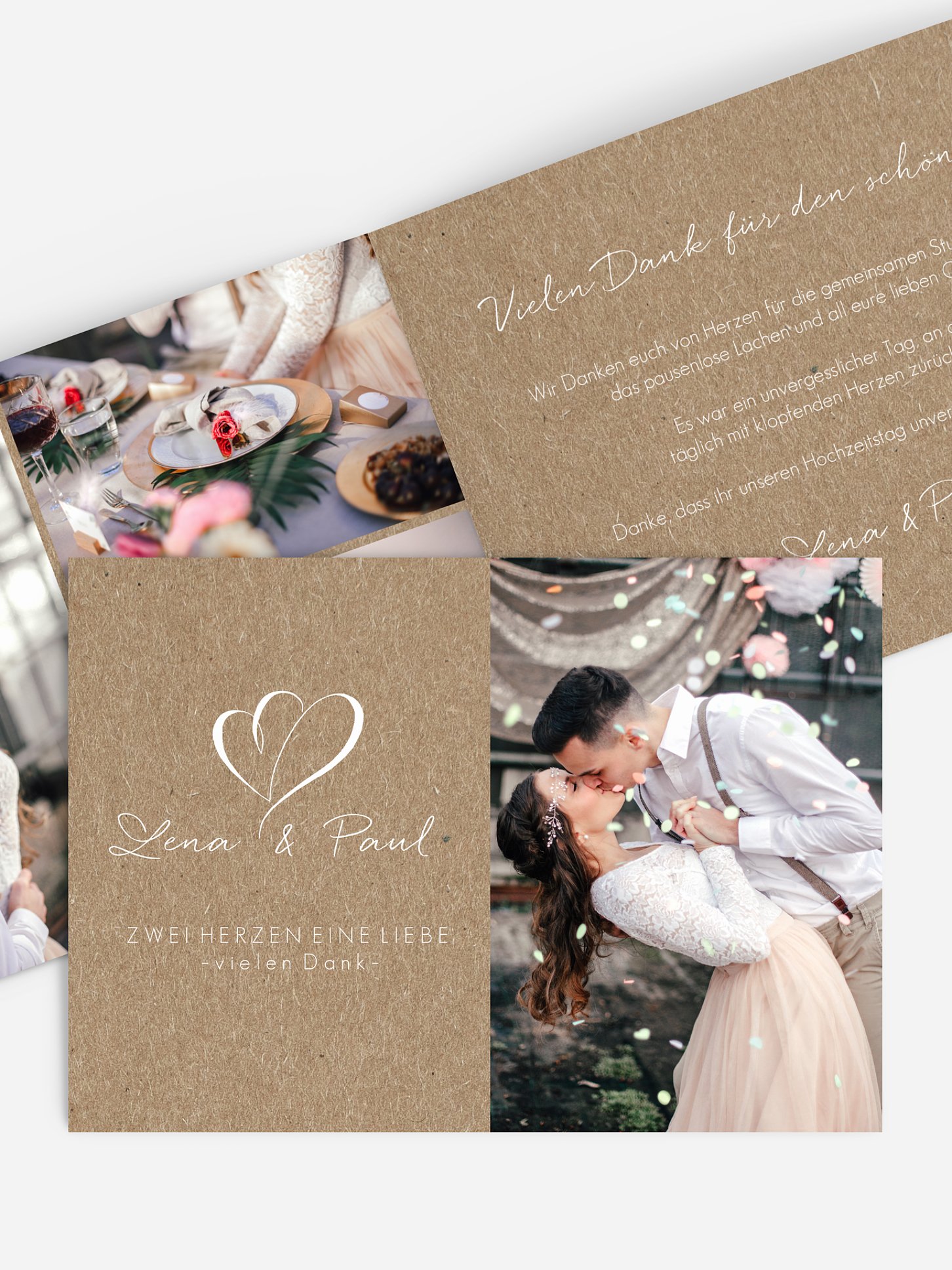 Dankeskarte Hochzeit Herz an Herz Kraftpapier