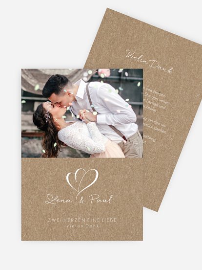 Dankeskarte Hochzeit Herz an Herz Kraftpapier